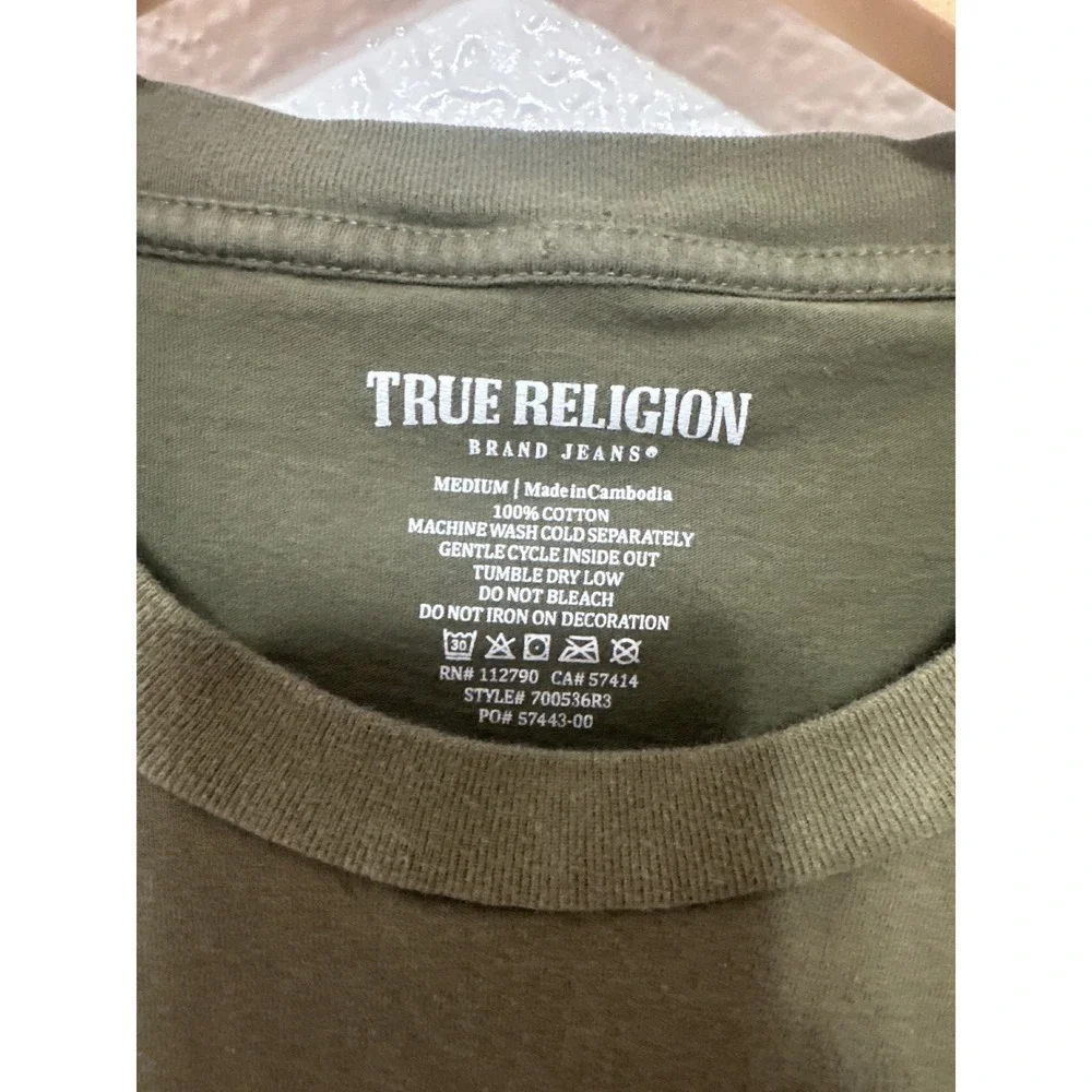 True Religion Mens Olive Green Buddha Guitar Graphic T-Shirt 700536R3 Medium